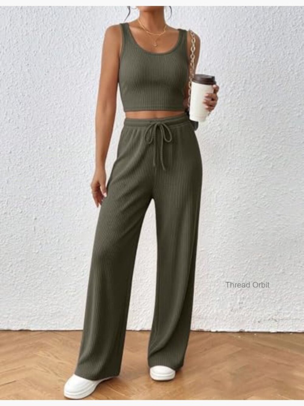 3 Piece Lounge Set Crop Top Shorts & Pants Set - Picture 2 of 7